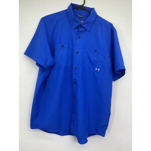 Under Armour Mens HeatGear Loose Fit Blue Short Sleeve Button-Up Shirt Size L